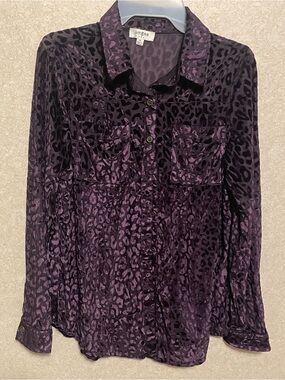 Umgee Deep Purple Leopard-Print Button Down Shirt